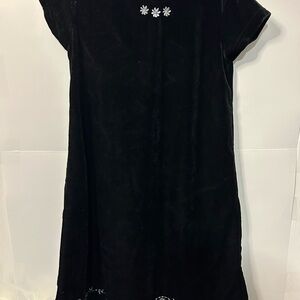 Black Velvet Dress with Floral Embroidery